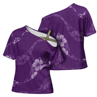 Aloha Hawaii Floral Tapa Cross Shoulder Shirt Patchwork Violet LT7 - Polynesian Pride