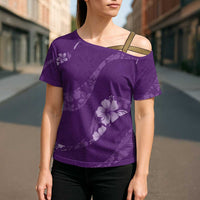Aloha Hawaii Floral Tapa Cross Shoulder Shirt Patchwork Violet LT7 - Polynesian Pride