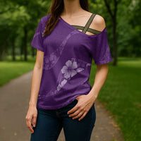 Aloha Hawaii Floral Tapa Cross Shoulder Shirt Patchwork Violet LT7 - Polynesian Pride
