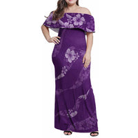 Aloha Hawaii Floral Tapa Family Matching Off Shoulder Maxi Dress and Hawaiian Shirt Patchwork Violet - Polynesian Pride
