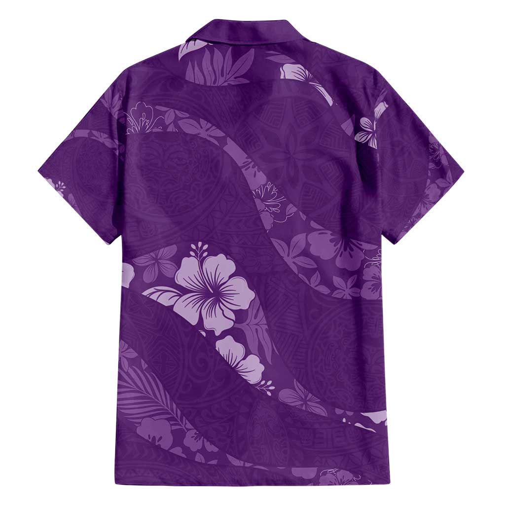Aloha Hawaii Floral Tapa Family Matching Off Shoulder Short Dress and Hawaiian Shirt Patchwork Violet - Polynesian Pride