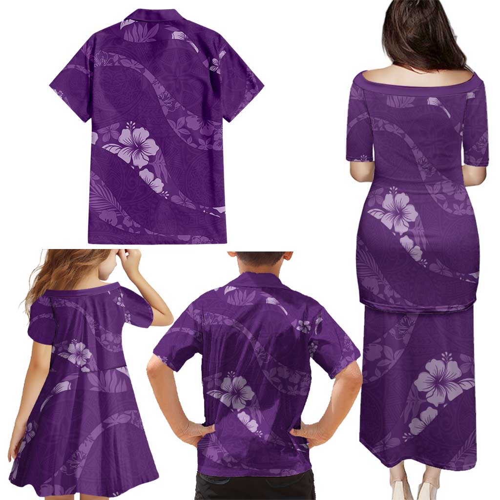 Aloha Hawaii Floral Tapa Family Matching Puletasi and Hawaiian Shirt Patchwork Violet LT7 - Polynesian Pride