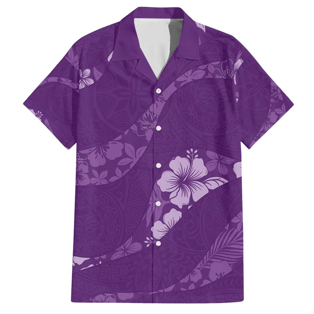Aloha Hawaii Floral Tapa Family Matching Puletasi and Hawaiian Shirt Patchwork Violet LT7 Dad's Shirt - Short Sleeve Violet - Polynesian Pride