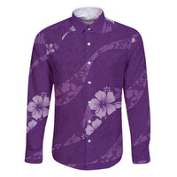 Aloha Hawaii Floral Tapa Family Matching Puletasi and Hawaiian Shirt Patchwork Violet LT7 Dad's Shirt - Long Sleeve Violet - Polynesian Pride