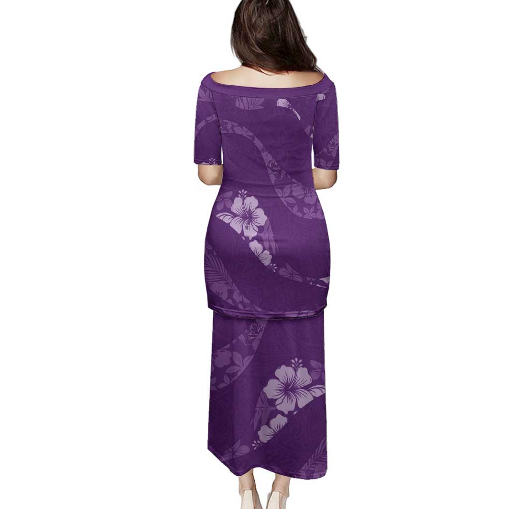 Aloha Hawaii Floral Tapa Family Matching Puletasi and Hawaiian Shirt Patchwork Violet LT7 - Polynesian Pride