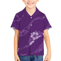 Aloha Hawaii Floral Tapa Family Matching Puletasi and Hawaiian Shirt Patchwork Violet LT7 Son's Shirt Violet - Polynesian Pride