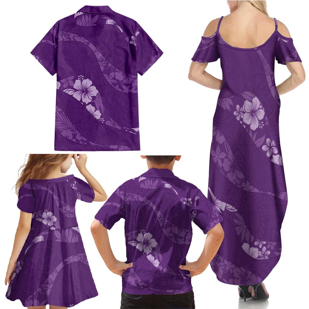 Aloha Hawaii Floral Tapa Family Matching Summer Maxi Dress and Hawaiian Shirt Patchwork Violet - Polynesian Pride