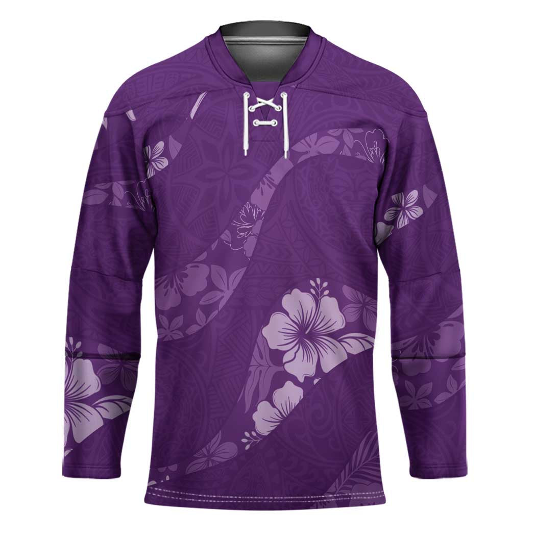Aloha Hawaii Floral Tapa Hockey Jersey Patchwork Violet - Polynesian Pride