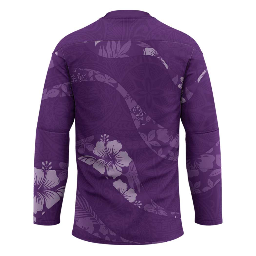 Aloha Hawaii Floral Tapa Hockey Jersey Patchwork Violet - Polynesian Pride