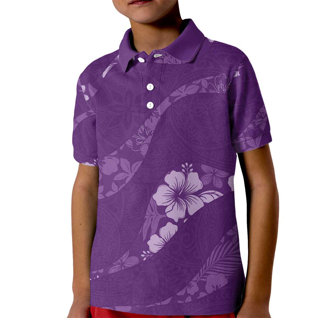 Aloha Hawaii Floral Tapa Kid Polo Shirt Patchwork Violet - Polynesian Pride