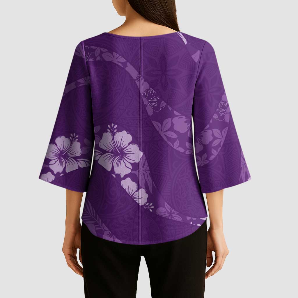Aloha Hawaii Floral Tapa Kimono Sleeve Blouse Patchwork Violet - Polynesian Pride