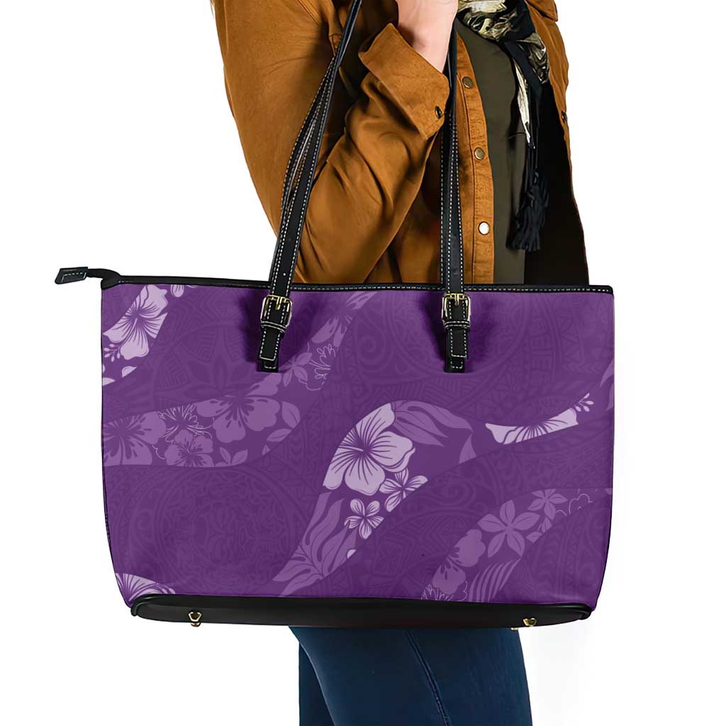 Aloha Hawaii Floral Tapa Leather Tote Bag Patchwork Violet - Polynesian Pride