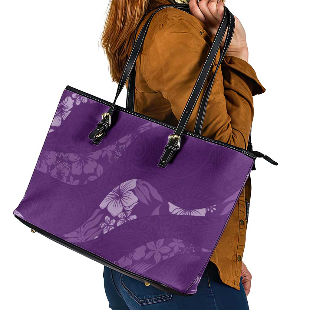 Aloha Hawaii Floral Tapa Leather Tote Bag Patchwork Violet - Polynesian Pride