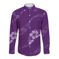 Aloha Hawaii Floral Tapa Long Sleeve Button Shirt Patchwork Violet LT7 Unisex Violet - Polynesian Pride