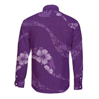 Aloha Hawaii Floral Tapa Long Sleeve Button Shirt Patchwork Violet LT7 - Polynesian Pride