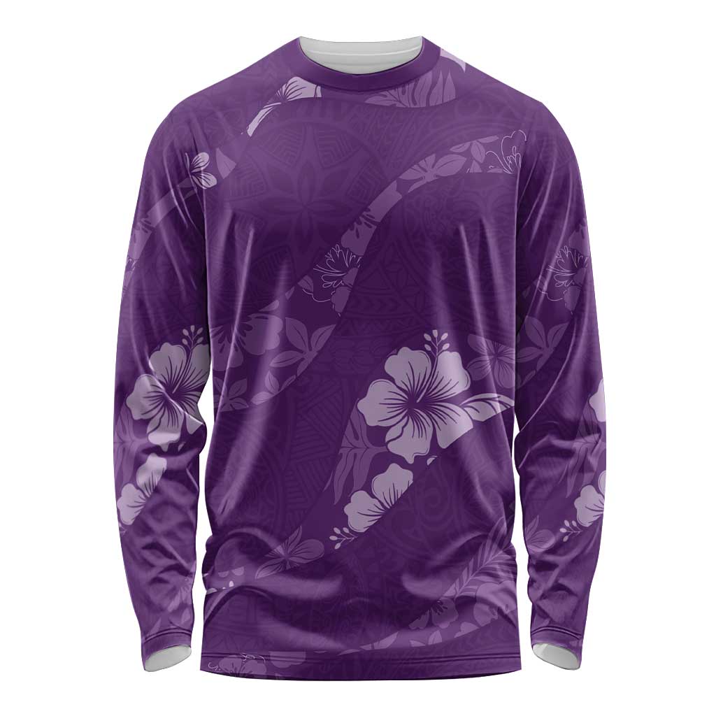 Aloha Hawaii Floral Tapa Long Sleeve Shirt Patchwork Violet LT7 Unisex Violet - Polynesian Pride