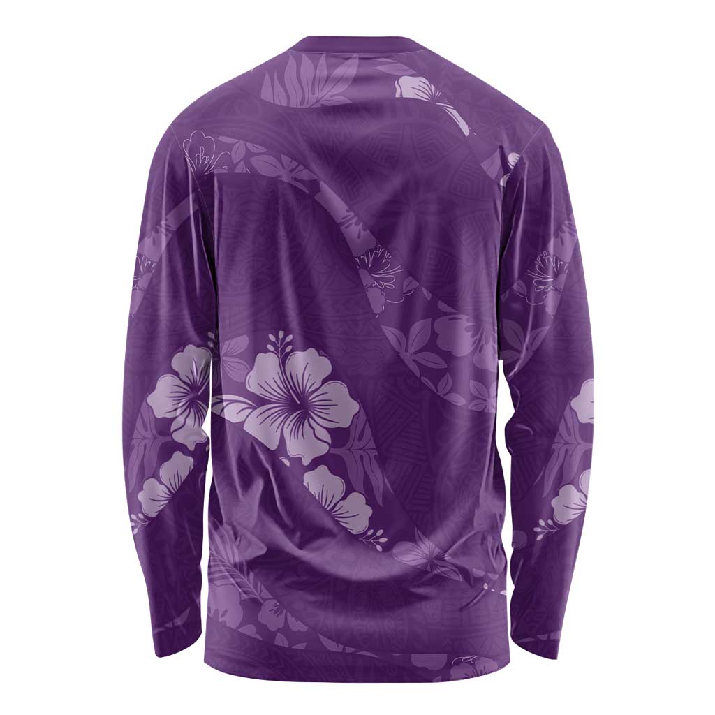 Aloha Hawaii Floral Tapa Long Sleeve Shirt Patchwork Violet LT7 - Polynesian Pride