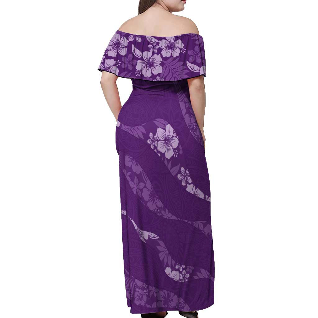 Aloha Hawaii Floral Tapa Off Shoulder Maxi Dress Patchwork Violet - Polynesian Pride