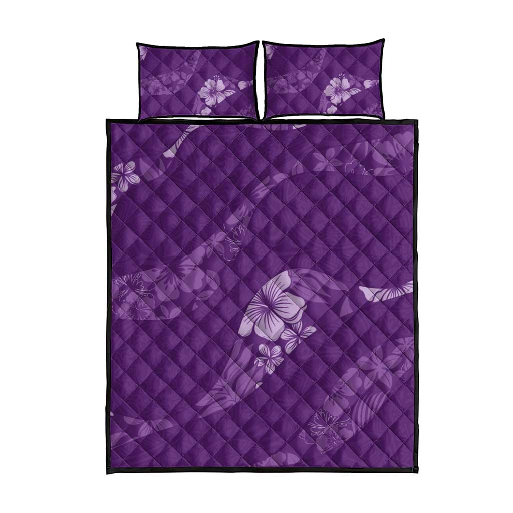 Aloha Hawaii Floral Tapa Quilt Bed Set Patchwork Violet - Polynesian Pride