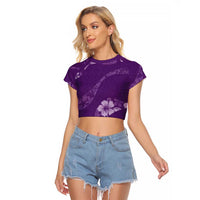 Aloha Hawaii Floral Tapa Raglan Cropped T Shirt Patchwork Violet - Polynesian Pride