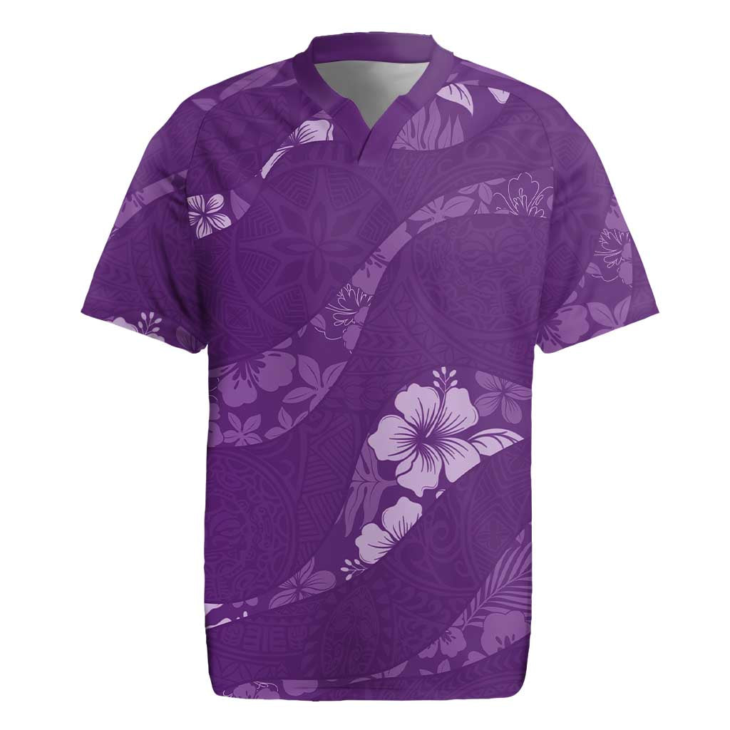 Aloha Hawaii Floral Tapa Rugby Jersey Patchwork Violet LT7 Violet - Polynesian Pride