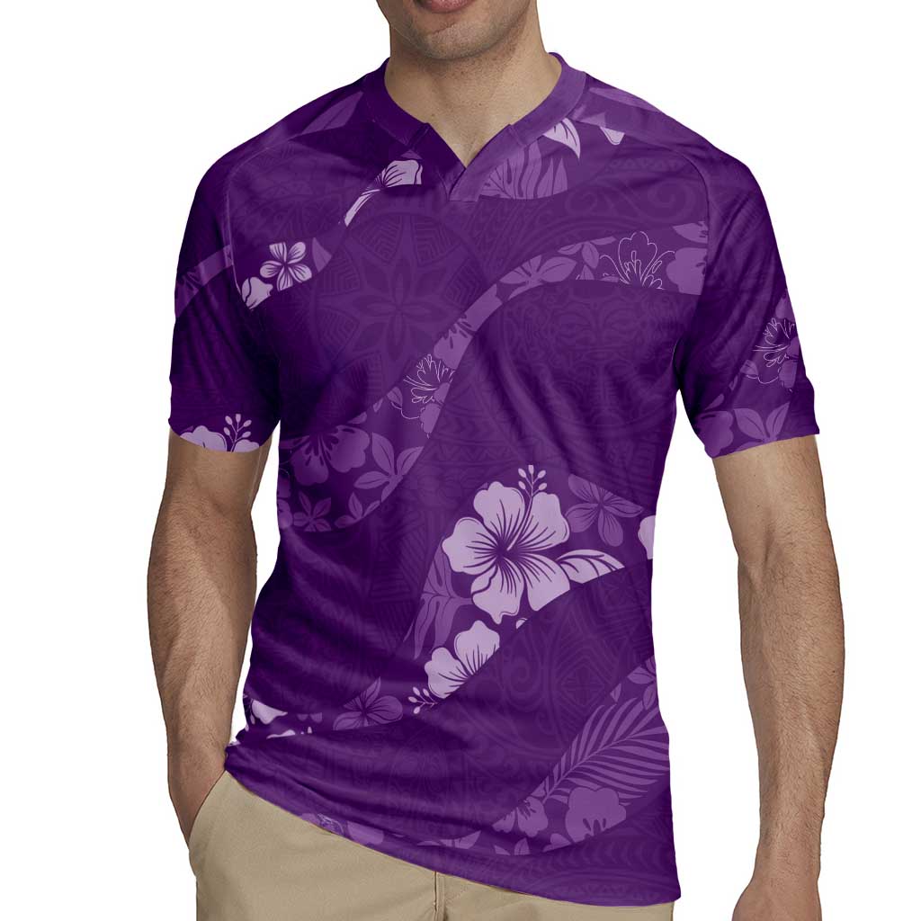Aloha Hawaii Floral Tapa Rugby Jersey Patchwork Violet LT7 - Polynesian Pride