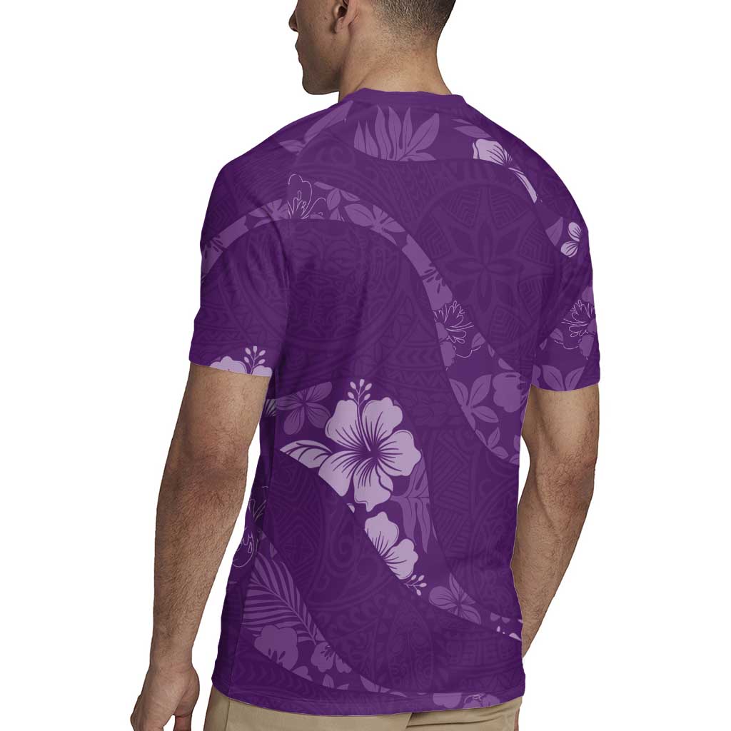 Aloha Hawaii Floral Tapa Rugby Jersey Patchwork Violet LT7 - Polynesian Pride