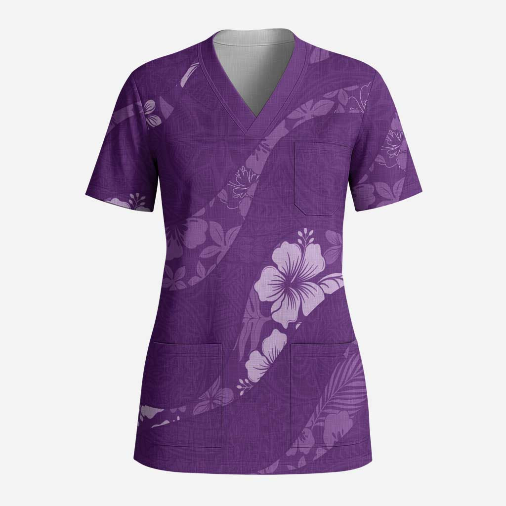 Aloha Hawaii Floral Tapa Scrub Top Patchwork Violet - Polynesian Pride