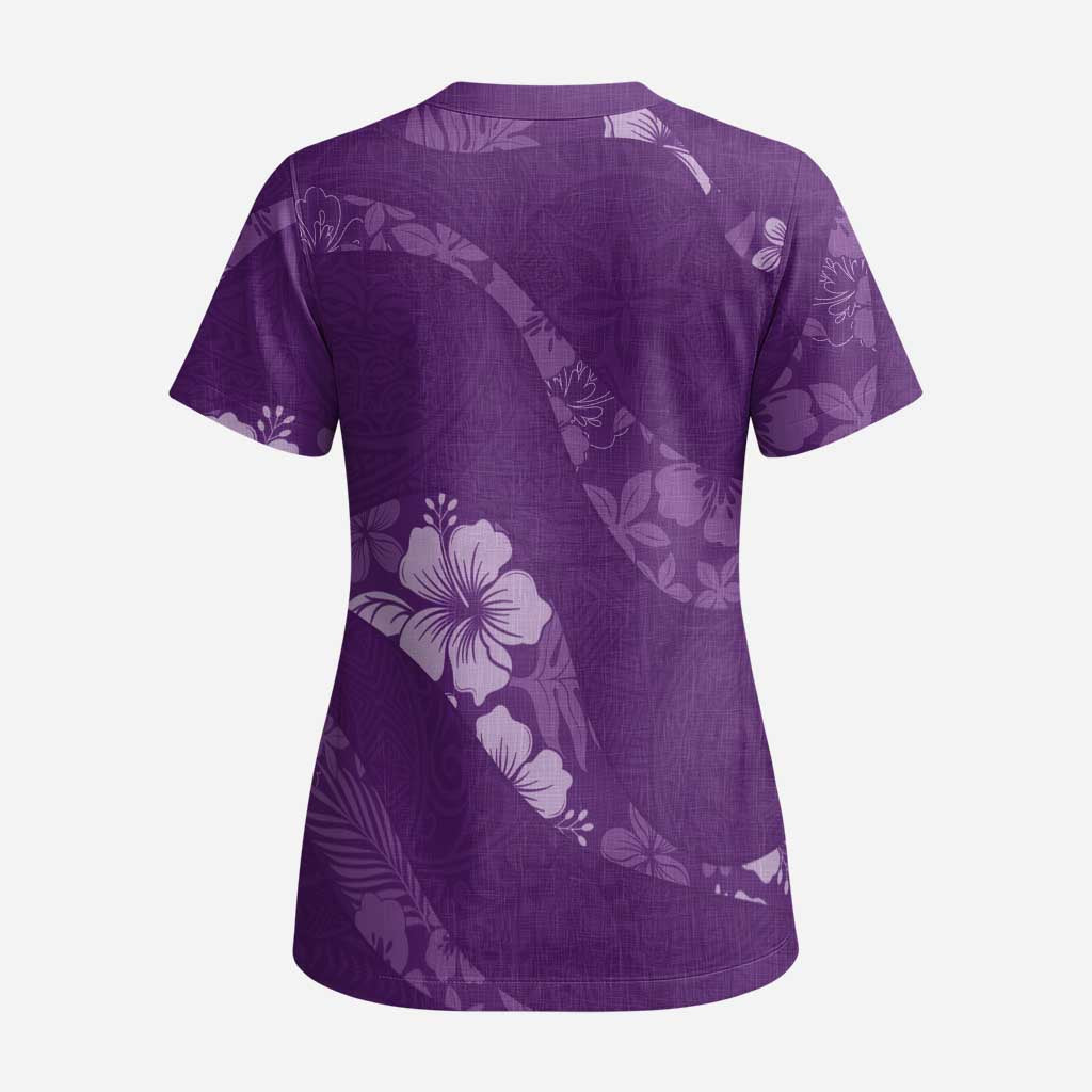 Aloha Hawaii Floral Tapa Scrub Top Patchwork Violet - Polynesian Pride