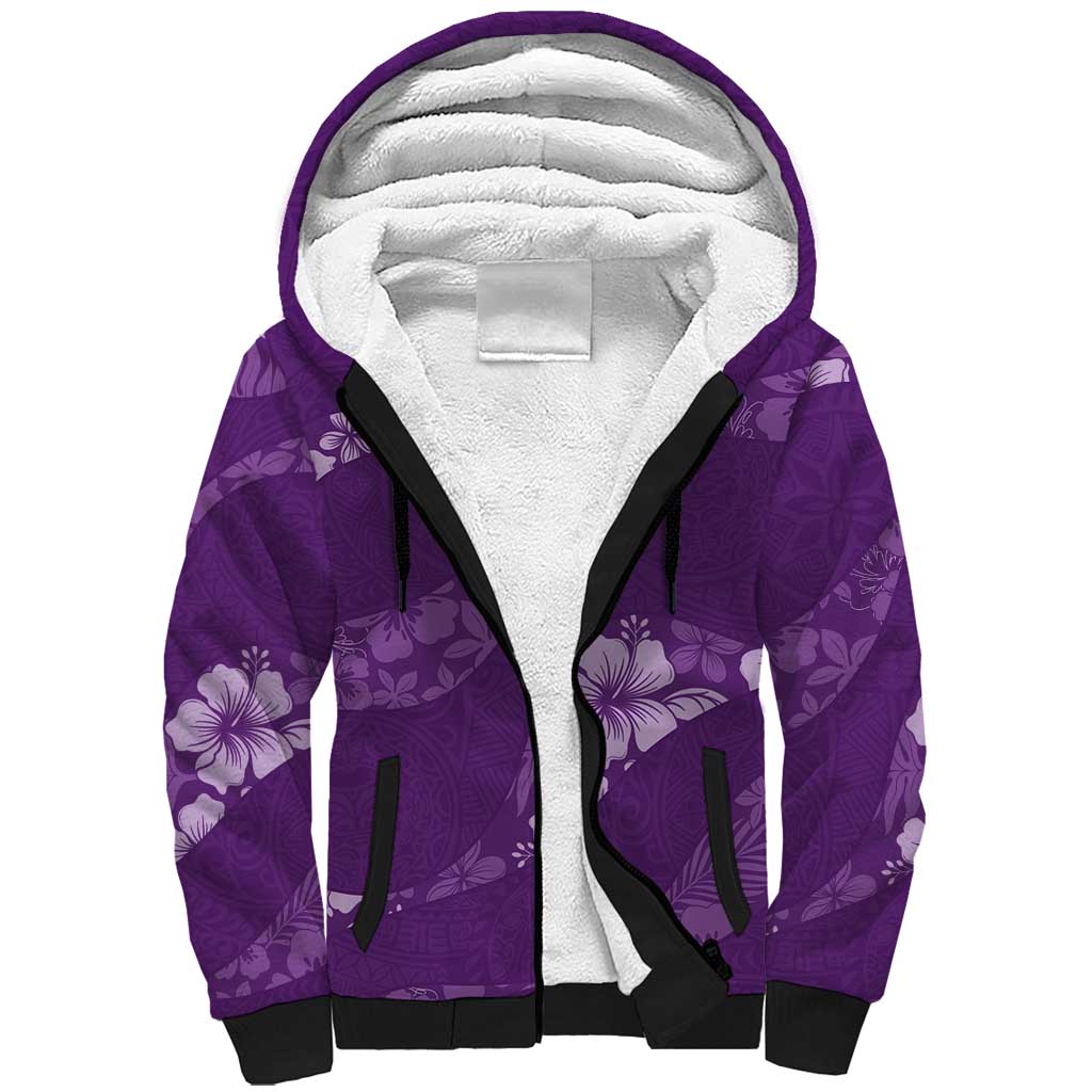 Aloha Hawaii Floral Tapa Sherpa Hoodie Patchwork Violet LT7 Unisex Violet - Polynesian Pride