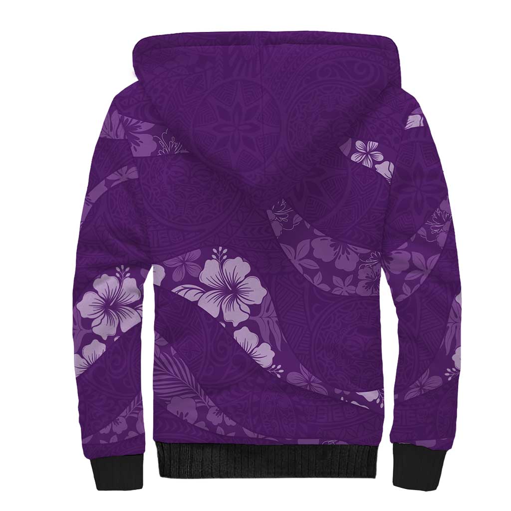 Aloha Hawaii Floral Tapa Sherpa Hoodie Patchwork Violet LT7 - Polynesian Pride