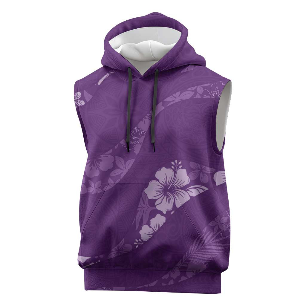 Aloha Hawaii Floral Tapa Sleeveless Hoodie Patchwork Violet LT7 Violet - Polynesian Pride