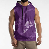 Aloha Hawaii Floral Tapa Sleeveless Hoodie Patchwork Violet - Polynesian Pride