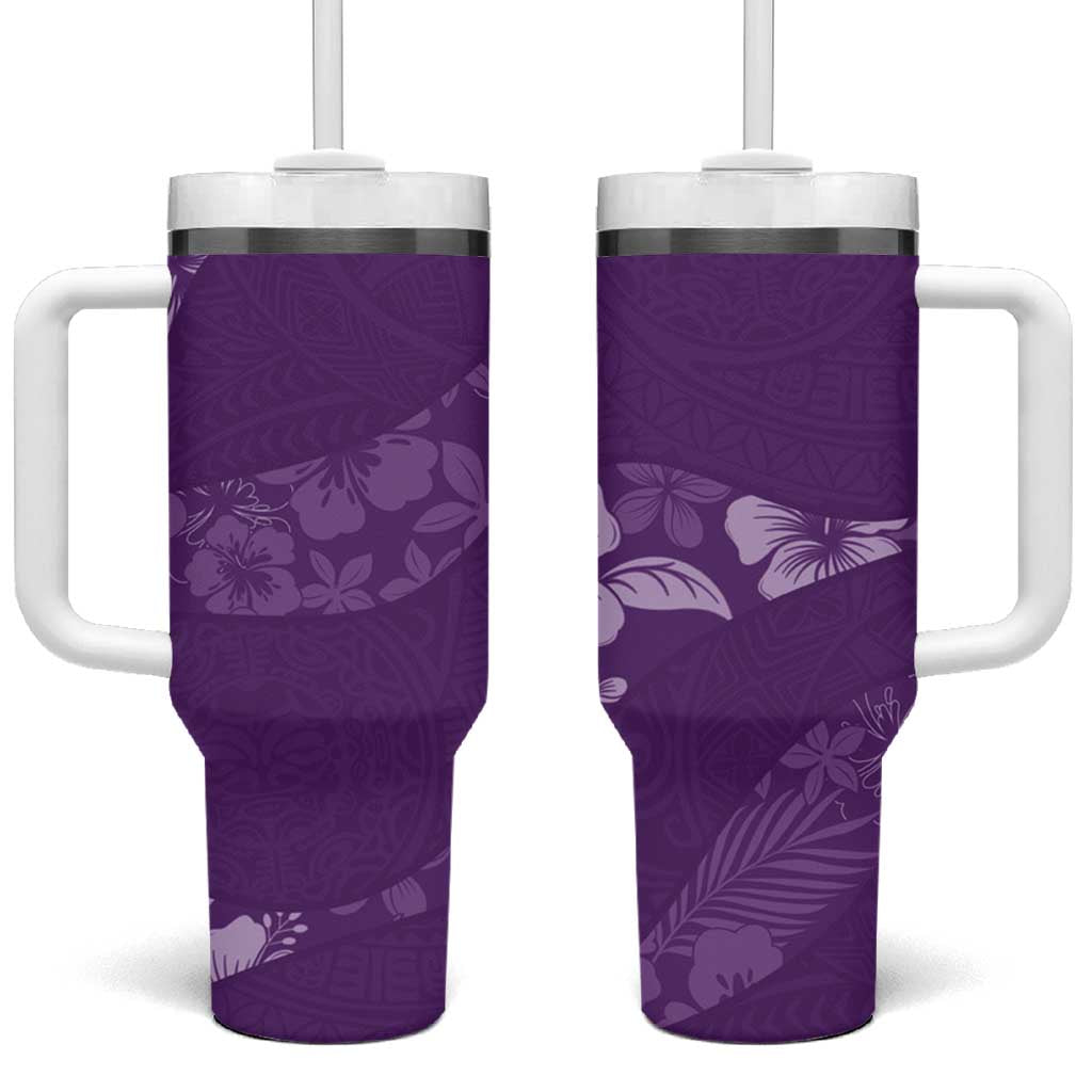 Aloha Hawaii Floral Tapa Tumbler With Handle Patchwork Violet - Polynesian Pride