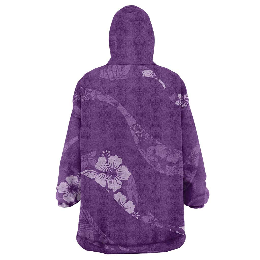 Aloha Hawaii Floral Tapa Wearable Blanket Hoodie Patchwork Violet LT7 - Polynesian Pride