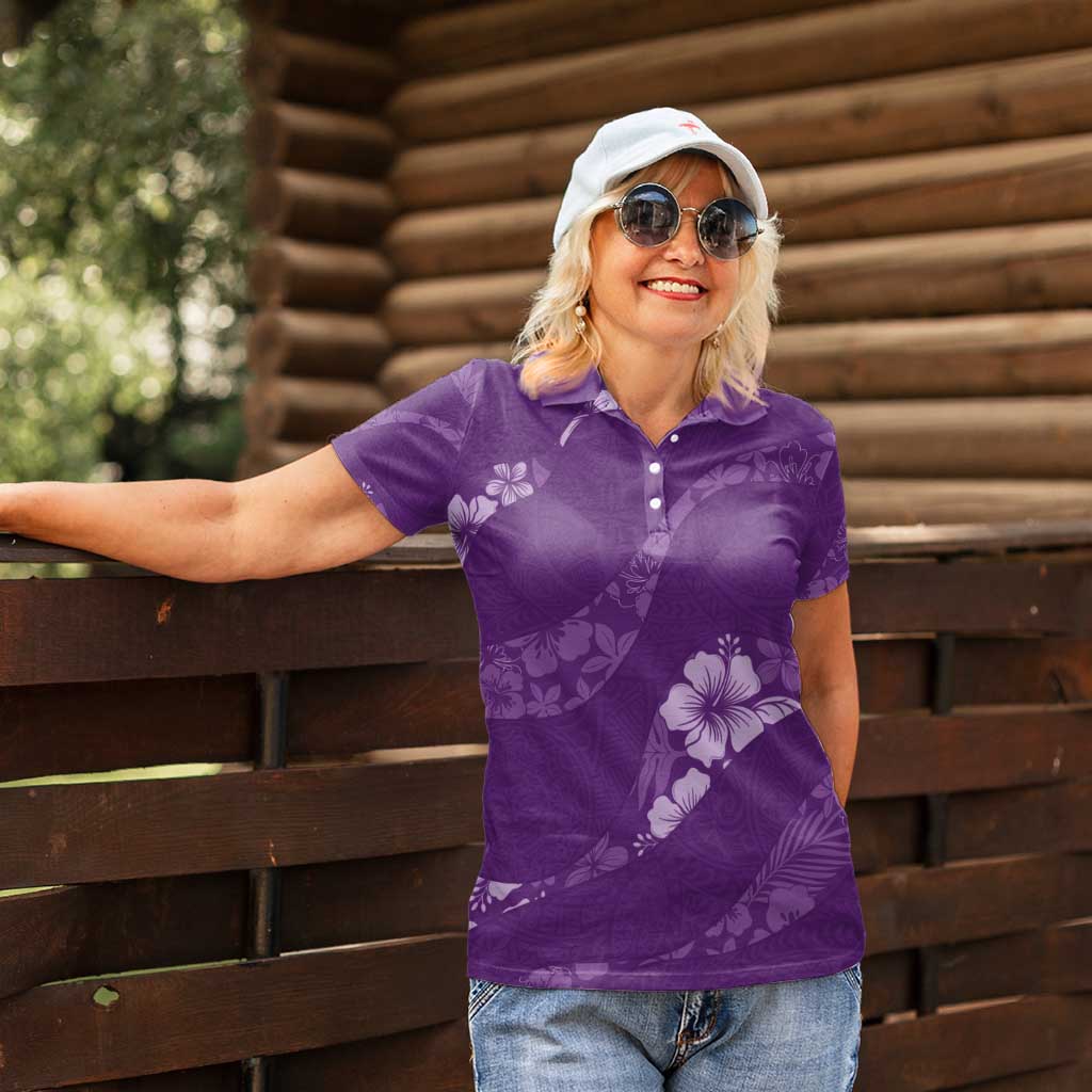 Aloha Hawaii Floral Tapa Women Polo Shirt Patchwork Violet - Polynesian Pride