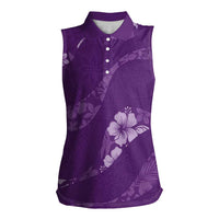 Aloha Hawaii Floral Tapa Women Sleeveless Polo Shirt Patchwork Violet LT7 Female Violet - Polynesian Pride