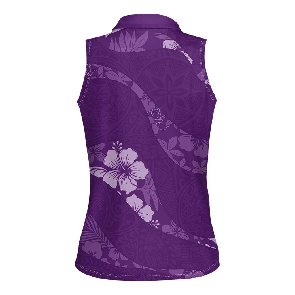 Aloha Hawaii Floral Tapa Women Sleeveless Polo Shirt Patchwork Violet LT7 - Polynesian Pride