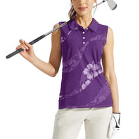 Aloha Hawaii Floral Tapa Women Sleeveless Polo Shirt Patchwork Violet LT7 - Polynesian Pride