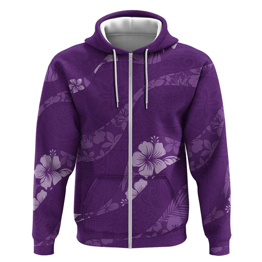 Aloha Hawaii Floral Tapa Zip Hoodie Patchwork Violet - Polynesian Pride