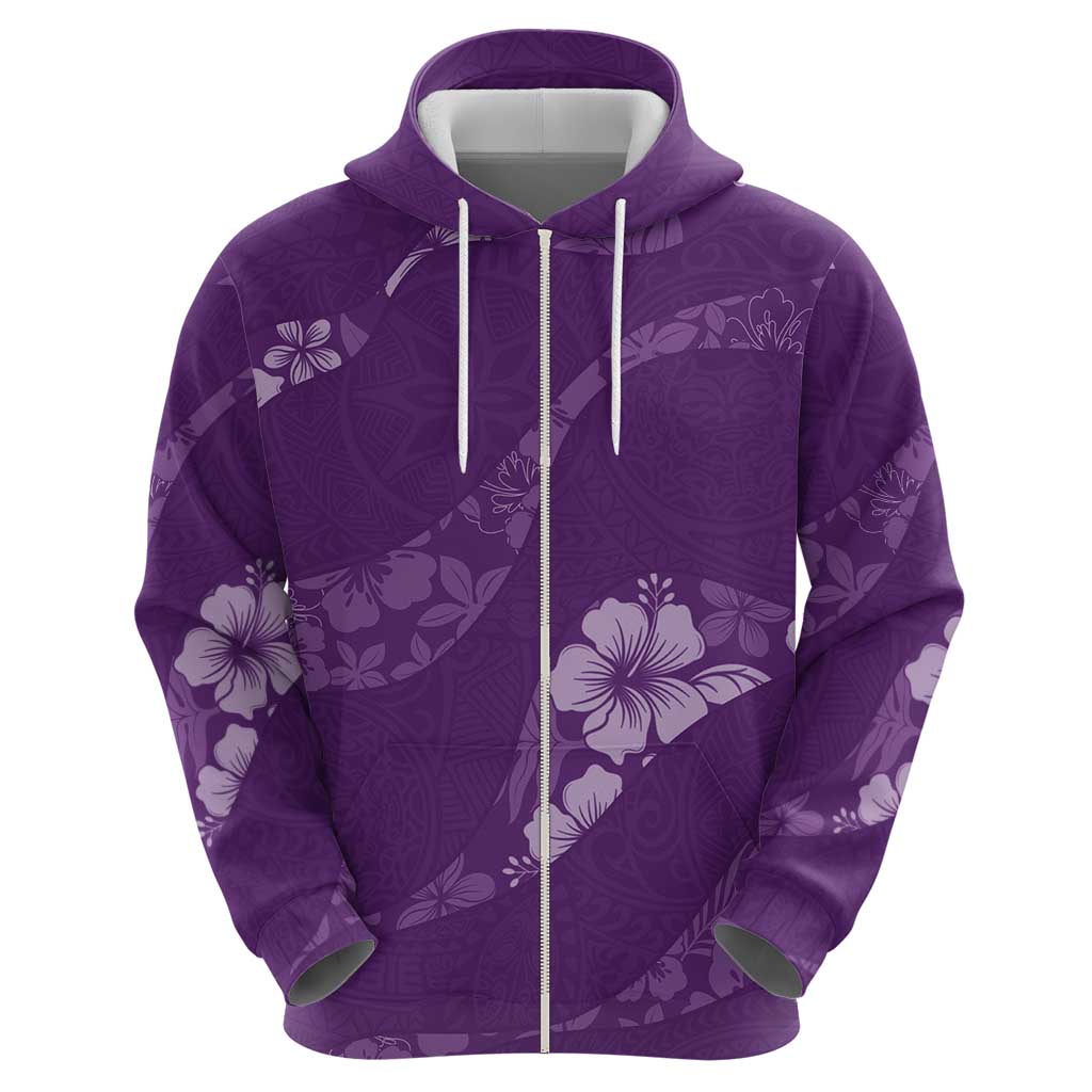 Aloha Hawaii Floral Tapa Zip Hoodie Patchwork Violet - Polynesian Pride