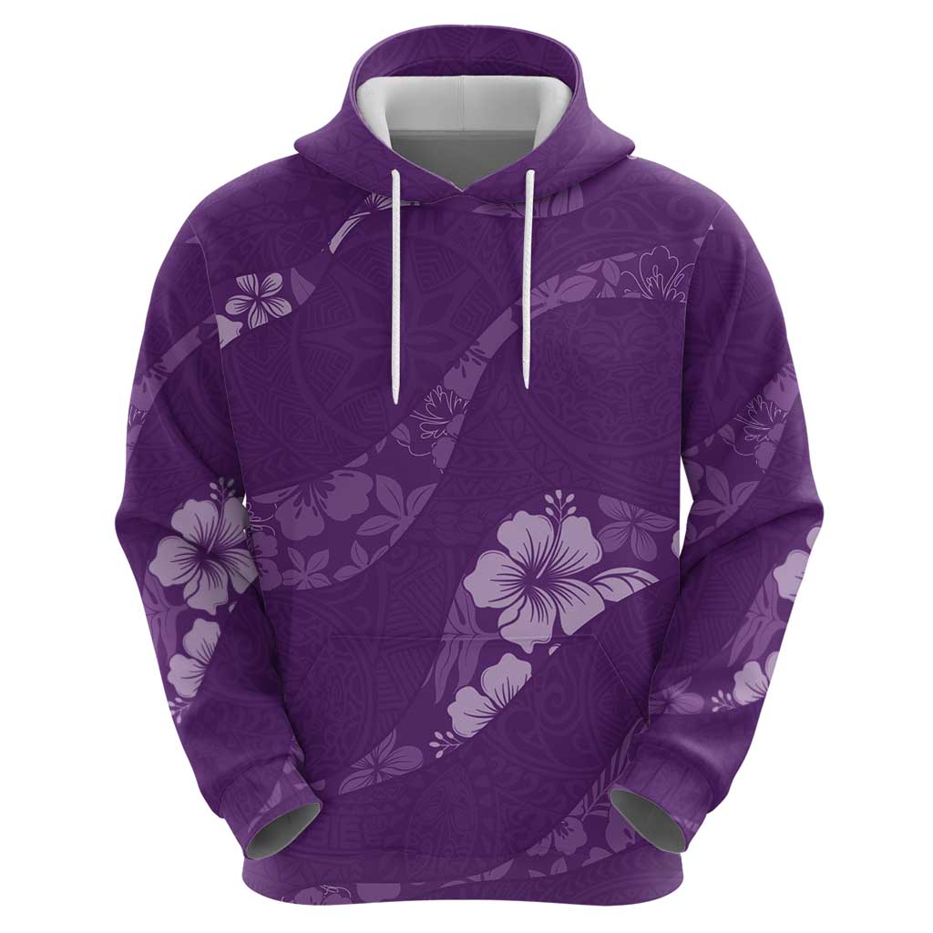 Aloha Hawaii Floral Tapa Zip Hoodie Patchwork Violet - Polynesian Pride