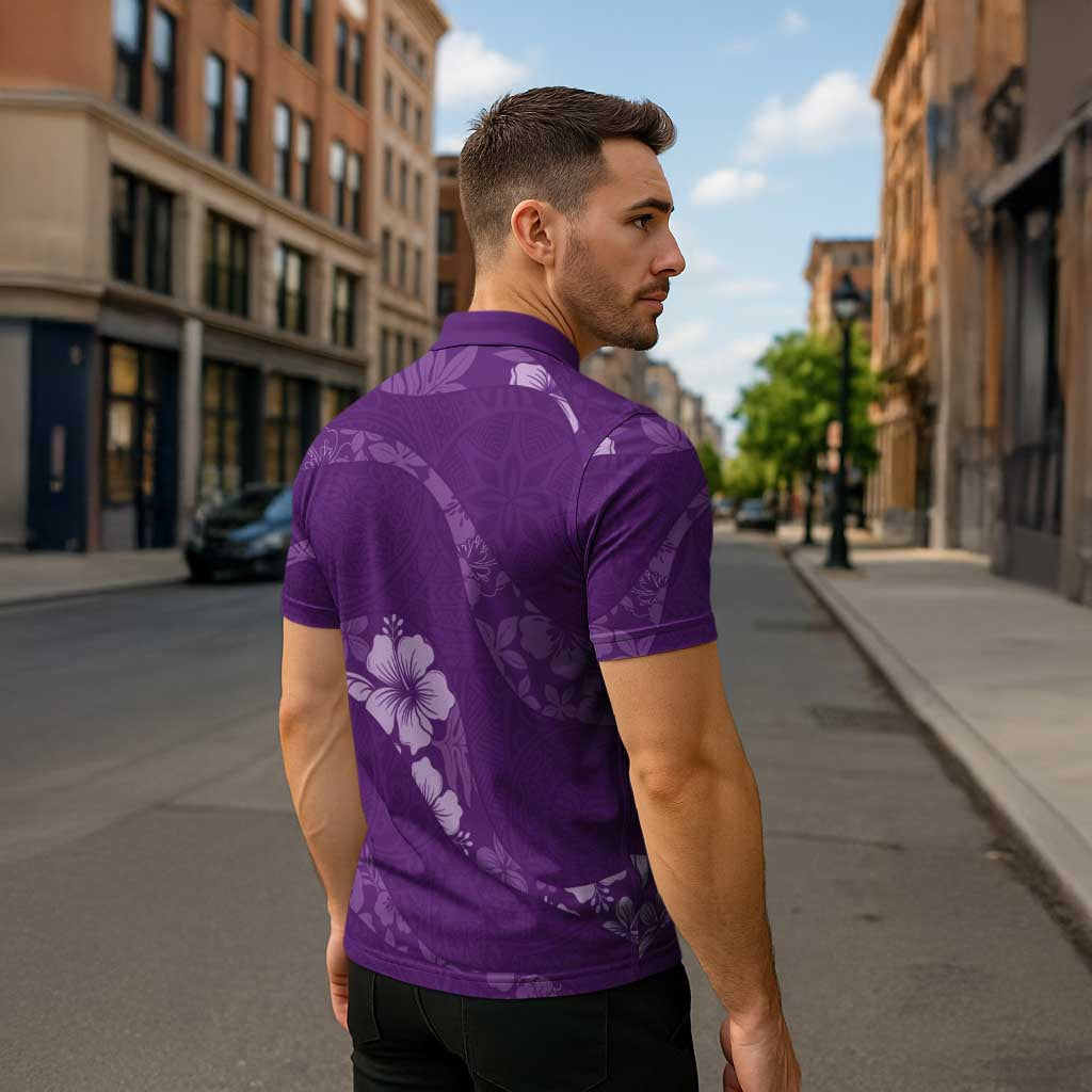 Aloha Hawaii Floral Tapa Zipper Polo Shirt Patchwork Violet LT7 - Polynesian Pride