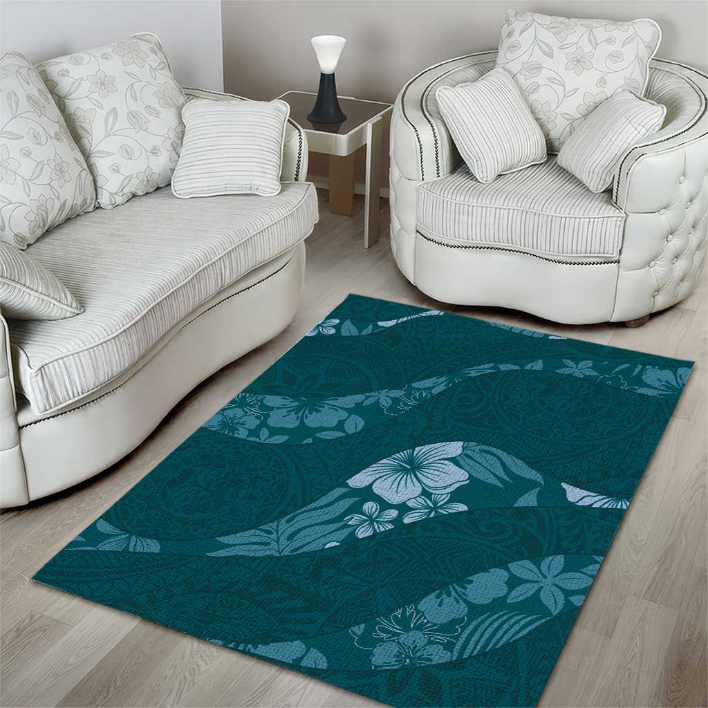 Aloha Hawaii Floral Tapa Area Rug Patchwork Teal - Polynesian Pride