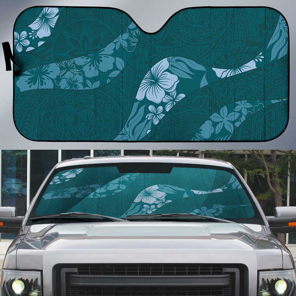 Aloha Hawaii Floral Tapa Auto Sun Shade Patchwork Teal LT7 Teal - Polynesian Pride