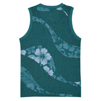 Aloha Hawaii Floral Tapa Basketball Jersey Patchwork Teal LT7 - Polynesian Pride