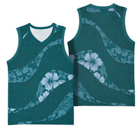 Aloha Hawaii Floral Tapa Basketball Jersey Patchwork Teal LT7 - Polynesian Pride