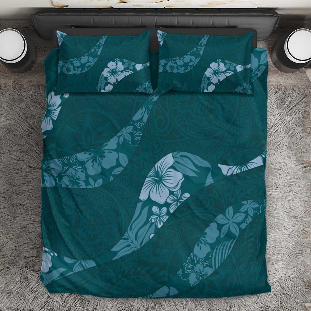 Aloha Hawaii Floral Tapa Bedding Set Patchwork Teal - Polynesian Pride