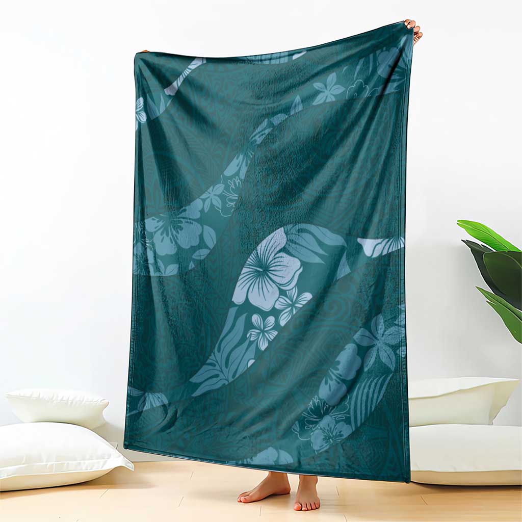 Aloha Hawaii Floral Tapa Blanket Patchwork Teal - Polynesian Pride