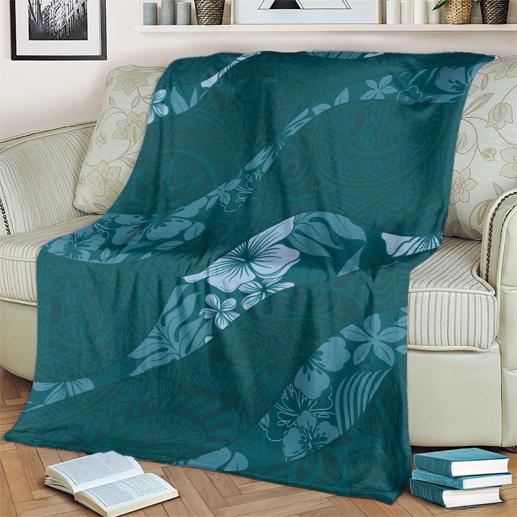 Aloha Hawaii Floral Tapa Blanket Patchwork Teal - Polynesian Pride
